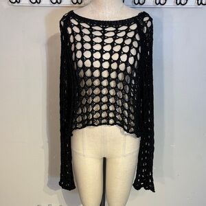 Simons Black Open-Knit Italian Sweater NWT one size